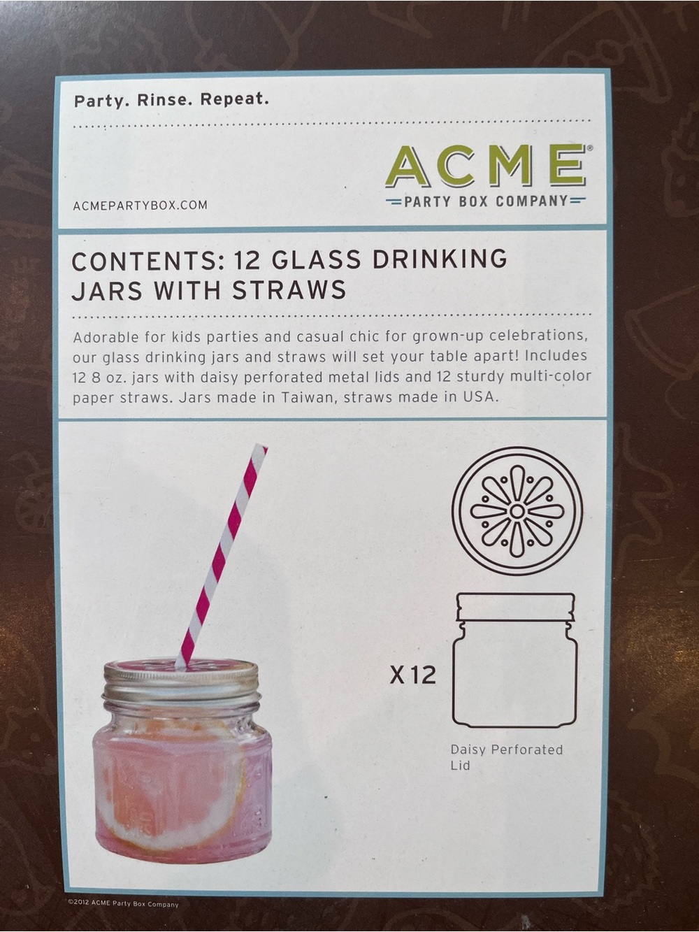 ACME Glass Drinking Jars with Multi-Colour Striped Straws